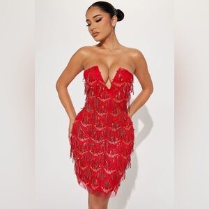 NWT Fire Cracker Sequin Mini Dress - Red